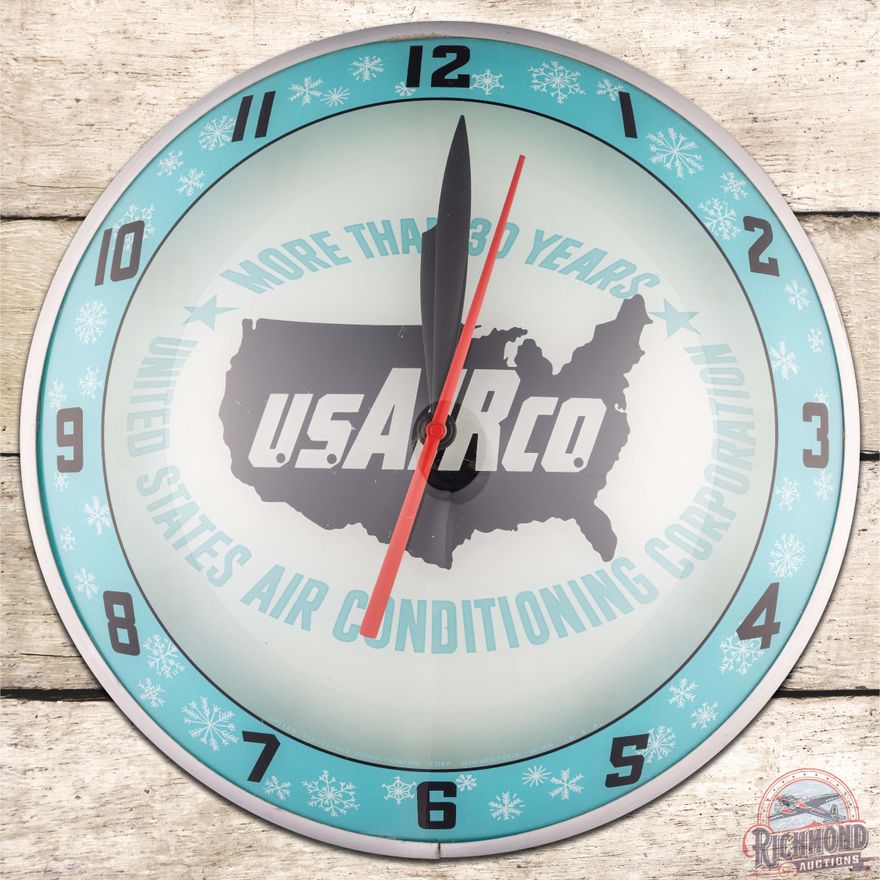US Air Co United States Air Conditioning Corp. 15" Double Bubble Advertising Clock w/ Snowflakes