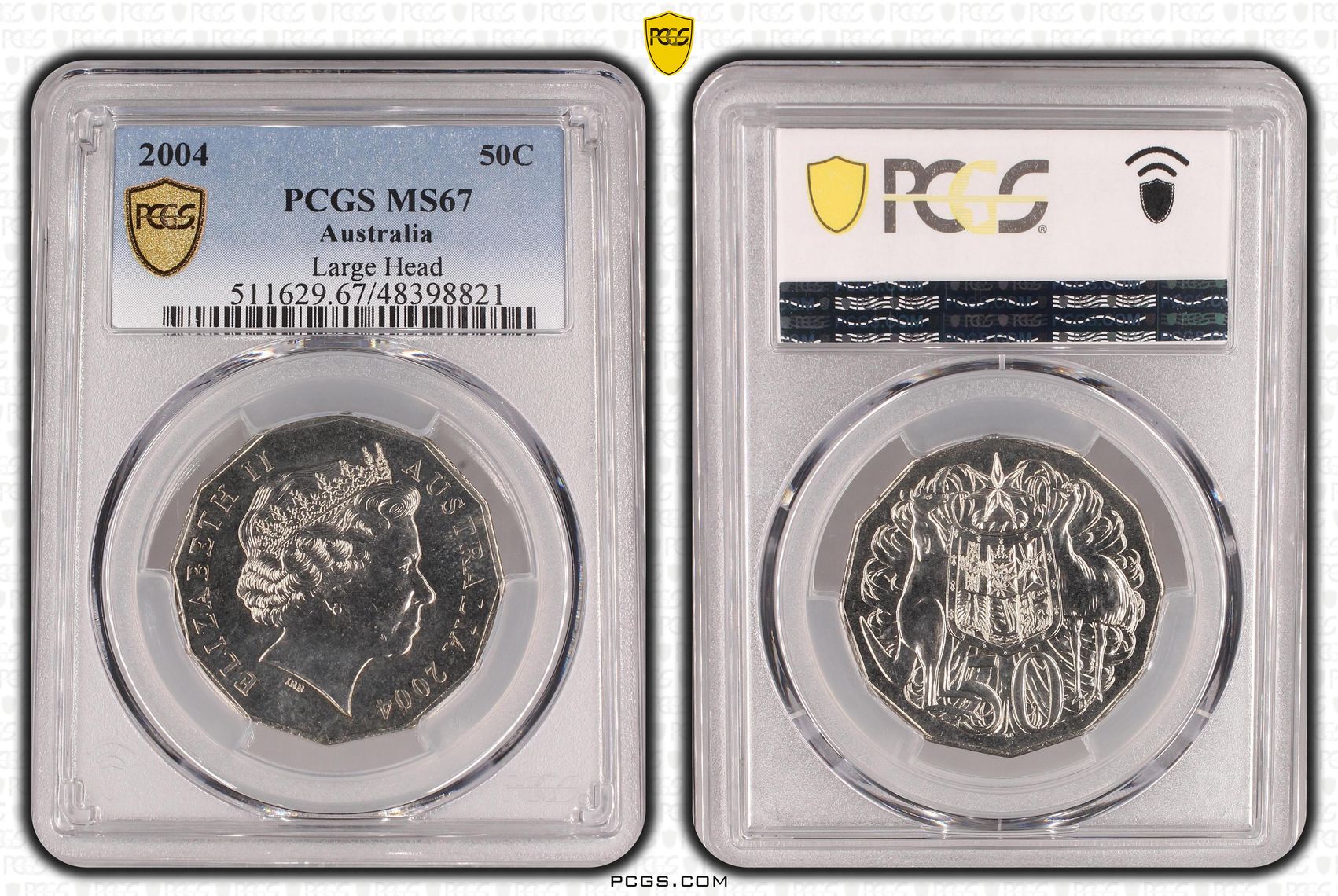Elizabeth II, Large Head, Fifty Cent, 2004, PCGS MS67