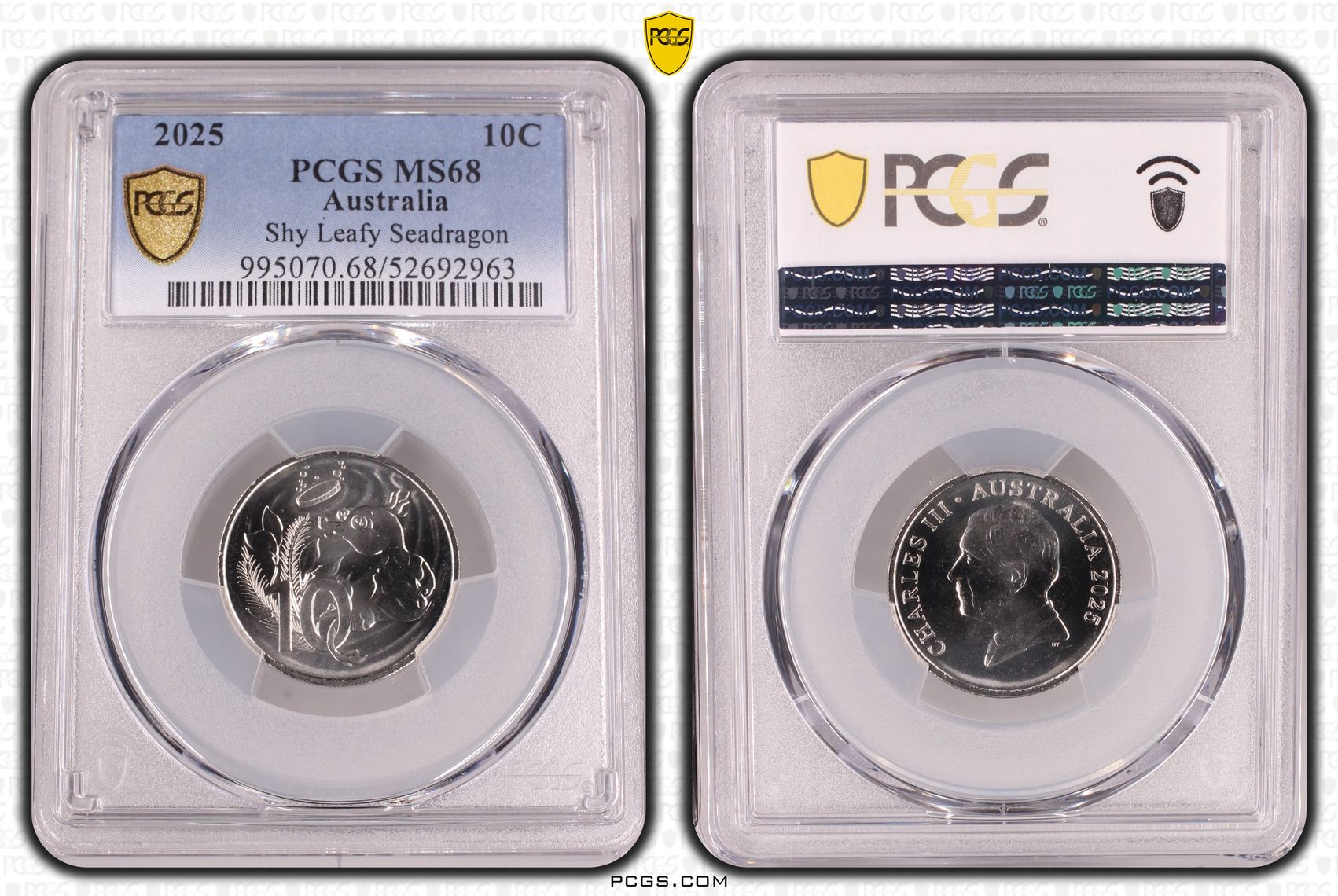 Shy Leafy Seadragon, Ten Cent, 2025, PCGS MS68