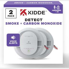 2 PACK KIDDE HARDWIRED SMOKE & CARBON MONOXIDE DETECTOR, AA BATTERY BACKUP, VOICE ALERTS, INTERCONNECTABLE, LED WARNING LIGHT INDI