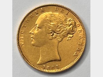 1861 VICTORIA LONDON MINT SHIELD GOLD SOVEREIGN
