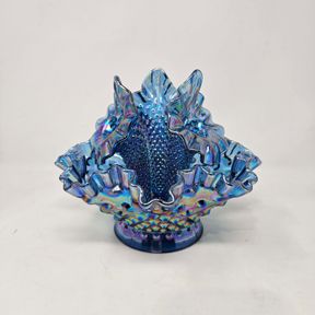 Fenton Blue Carnival Glass Hobnail Triple Flute Epergne