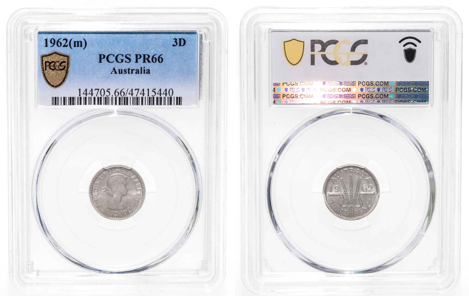 Elizabeth II, Threepence, 1962, PR 66