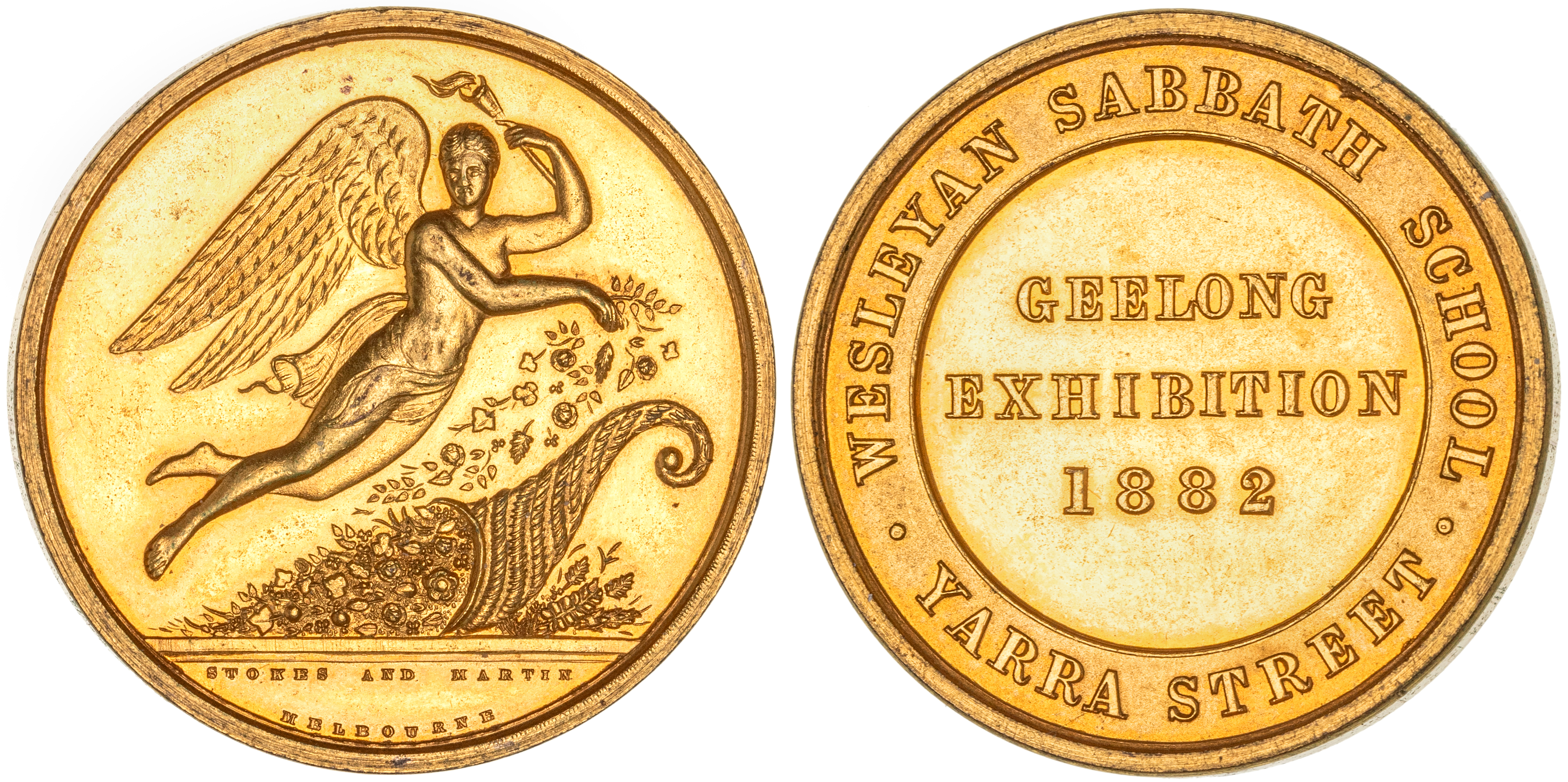 Wesleyan Sabbath School, Geelong, Vic, Gilt Prize Medal, 1882, aUNC