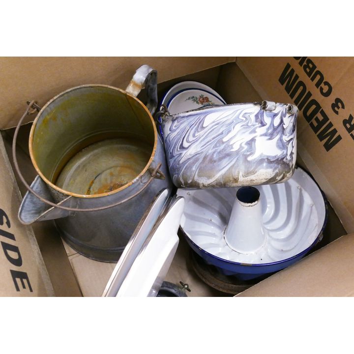 Large Box Vintage and Antique Enamel Ware
