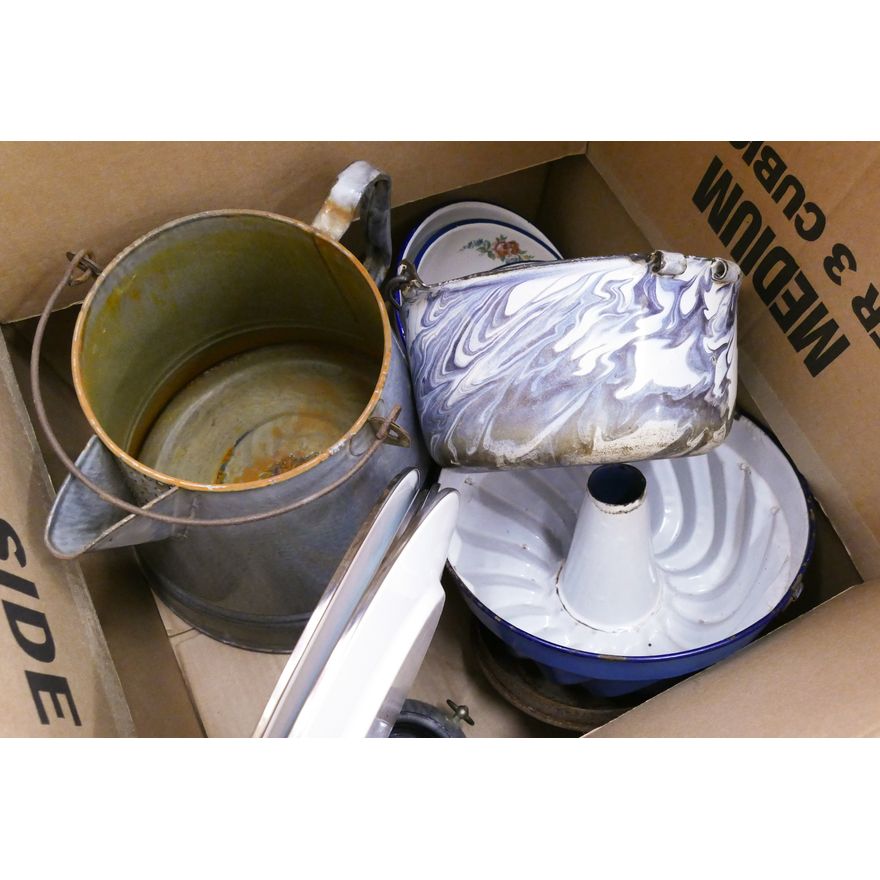 Large Box Vintage and Antique Enamel Ware