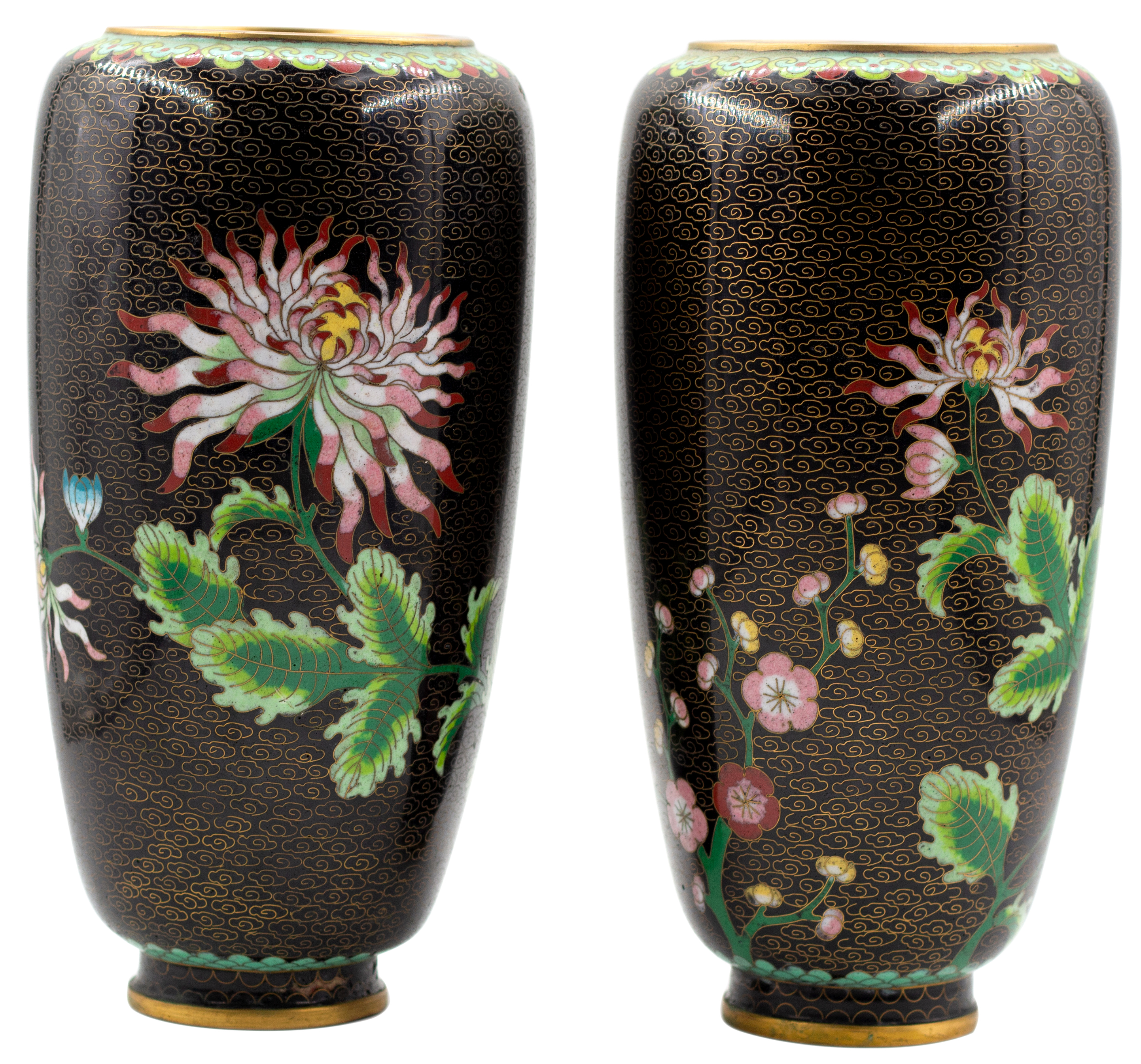 271 · China, Empire, Qing Dynasty, Cloisonné Chrysanthemum Vase Pair, c.1910, VGC