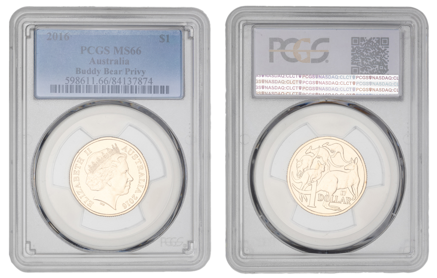 Elizabeth II, Buddy Bear Privy, One Dollar, 2016, PCGS MS66