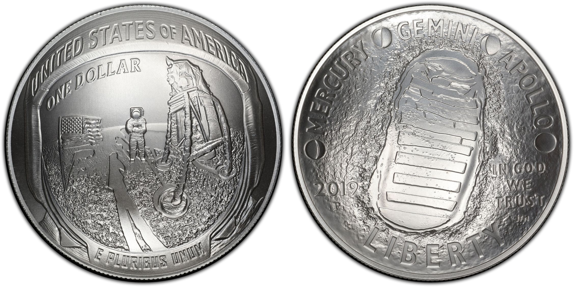2019-P The United States of America One Dollar, $1 99.9% Silver Apollo 11 50th Anniversary PCGS - MS69 -619