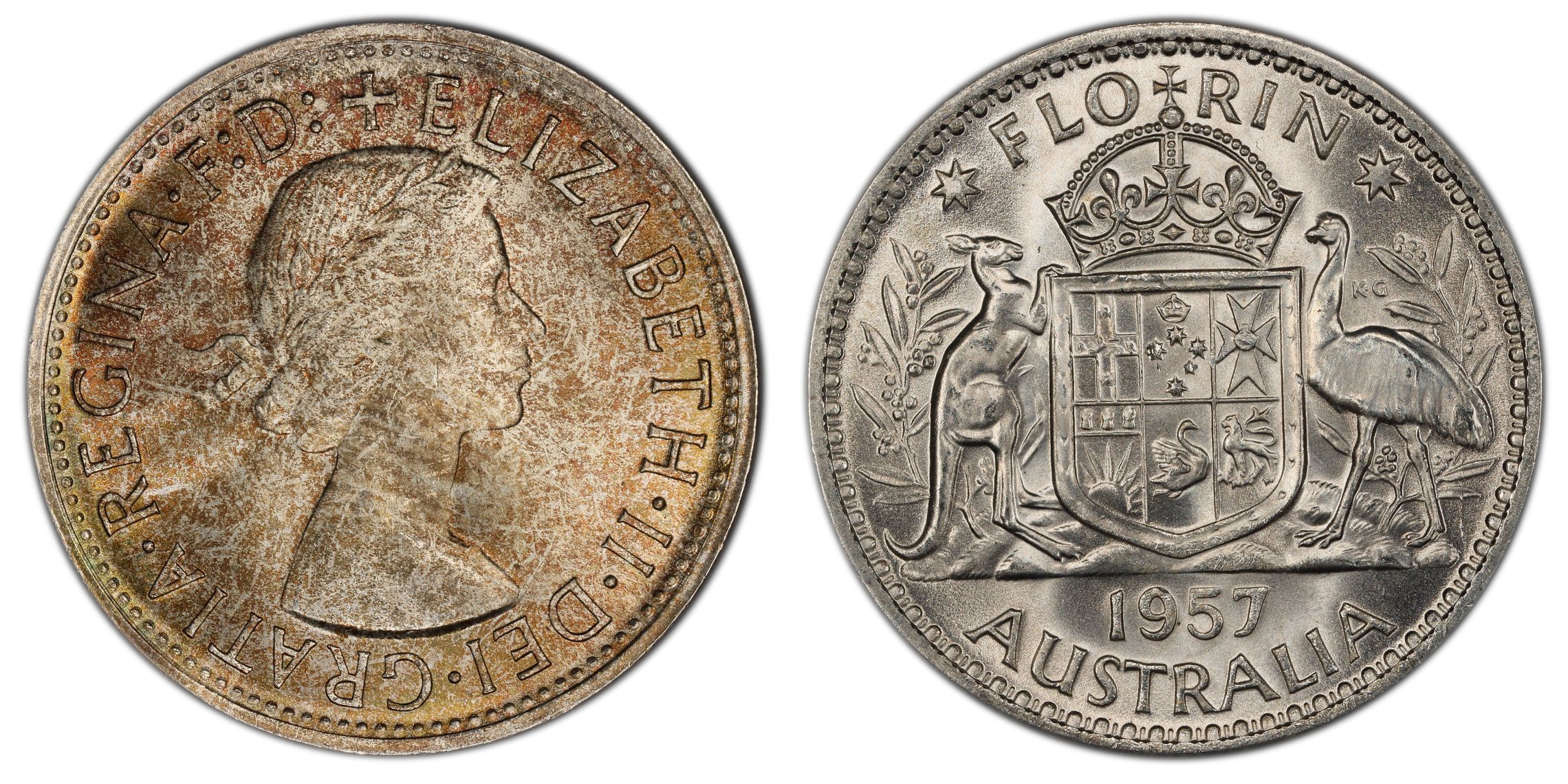 Elizabeth II, Florin, 1957, PCGS MS66