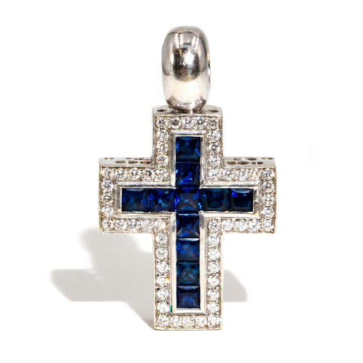 18ct Sapphire & Diamond Cross Pendant,