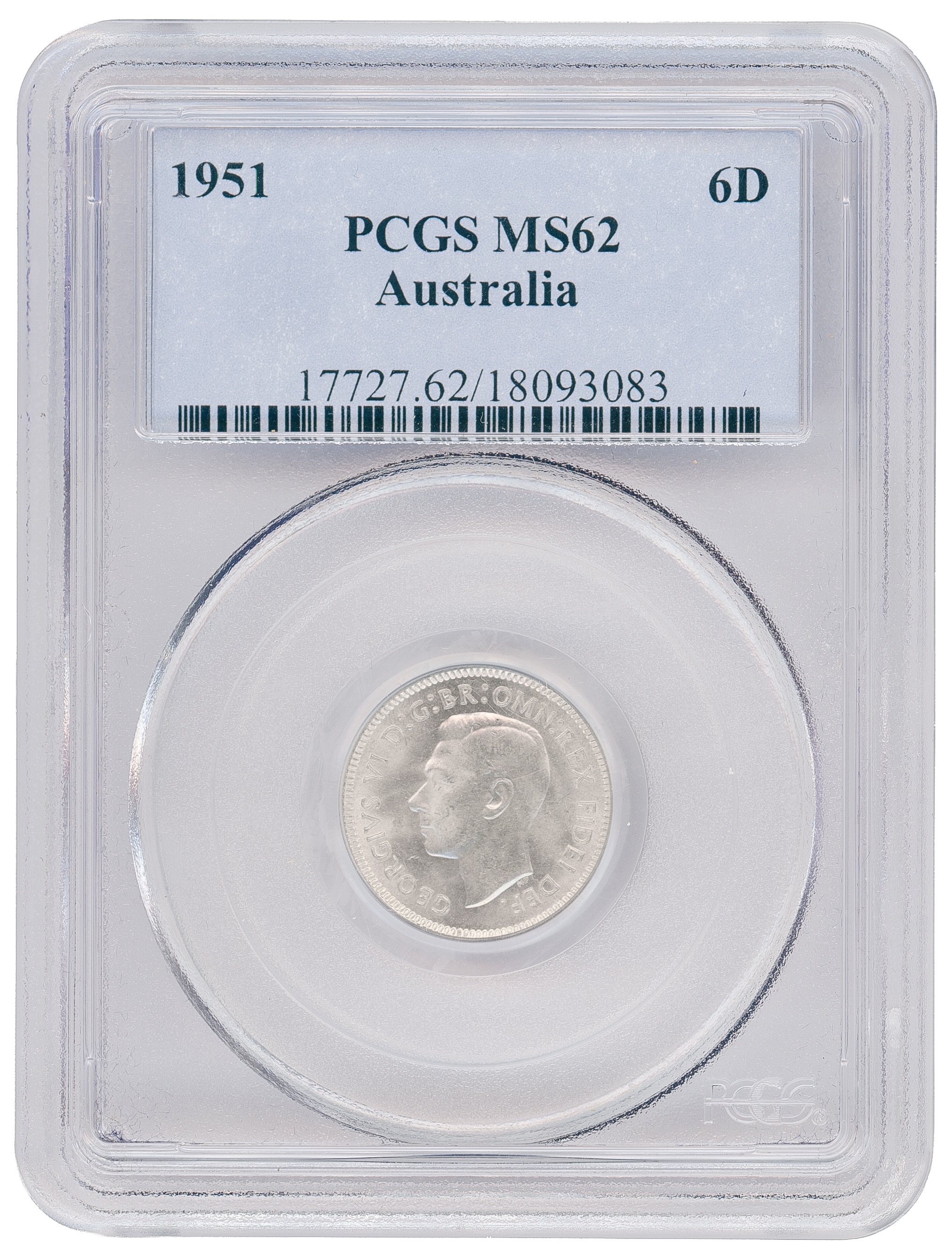 126 · Sixpence, 1951(m), PCGS MS62