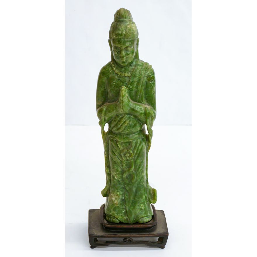 Chinese Jade Standing Guanyin on Stand