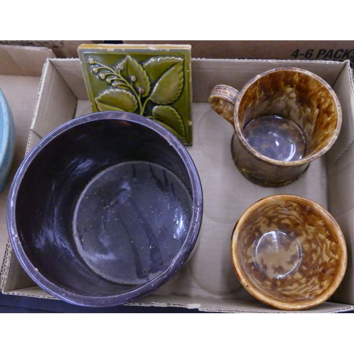 Box 4pc Antique Brownware Pottery