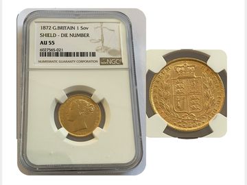 1872 VICTORIA SHIELD SOVEREIGN AU55