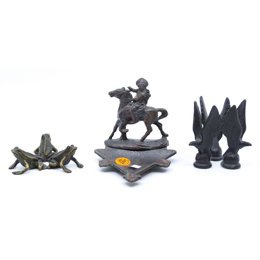 3pc Small Figural Metal Sculpture & Ashtray Largest 6''