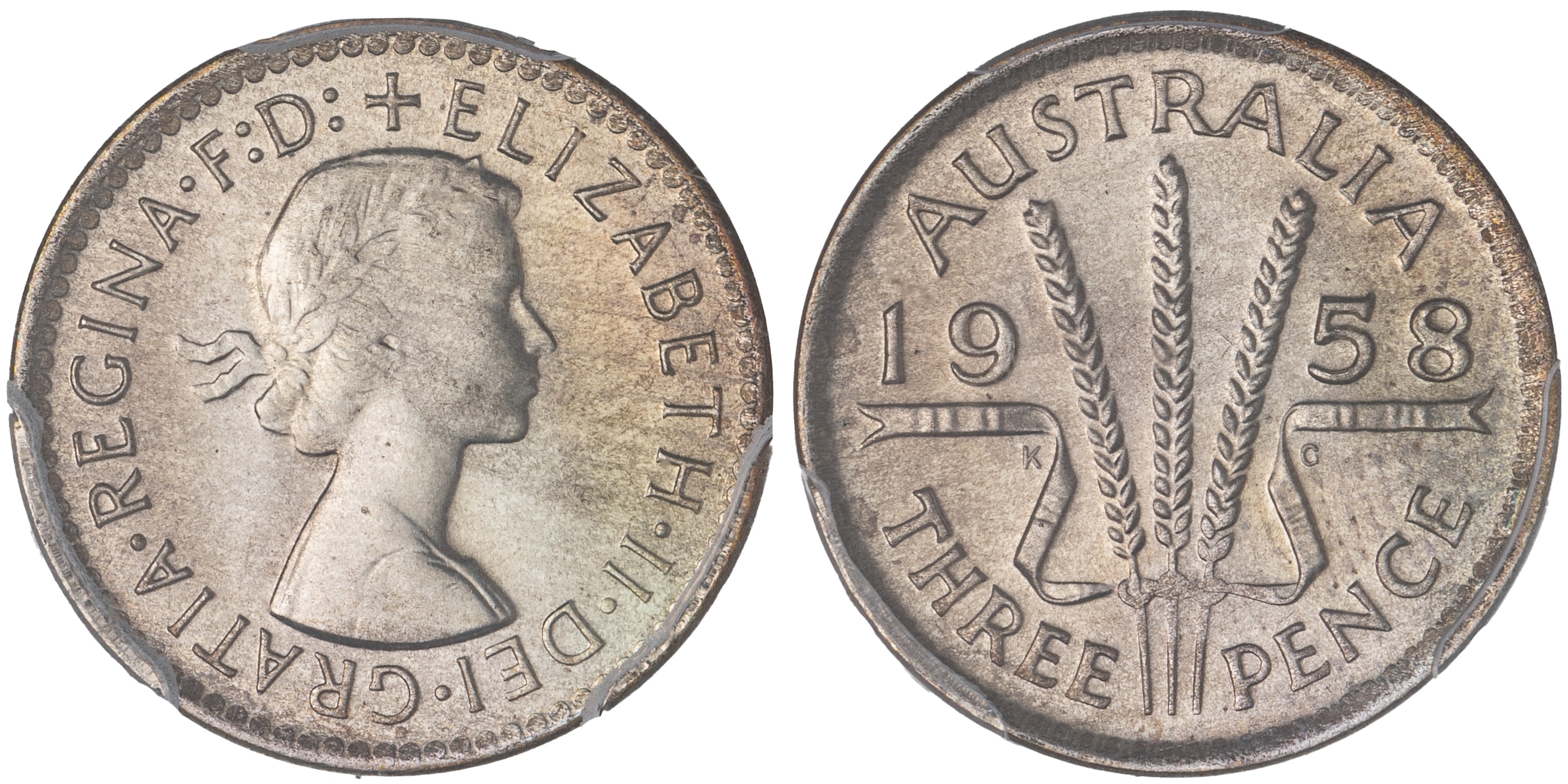 Elizabeth II, Threepence, 1958, PCGS MS66