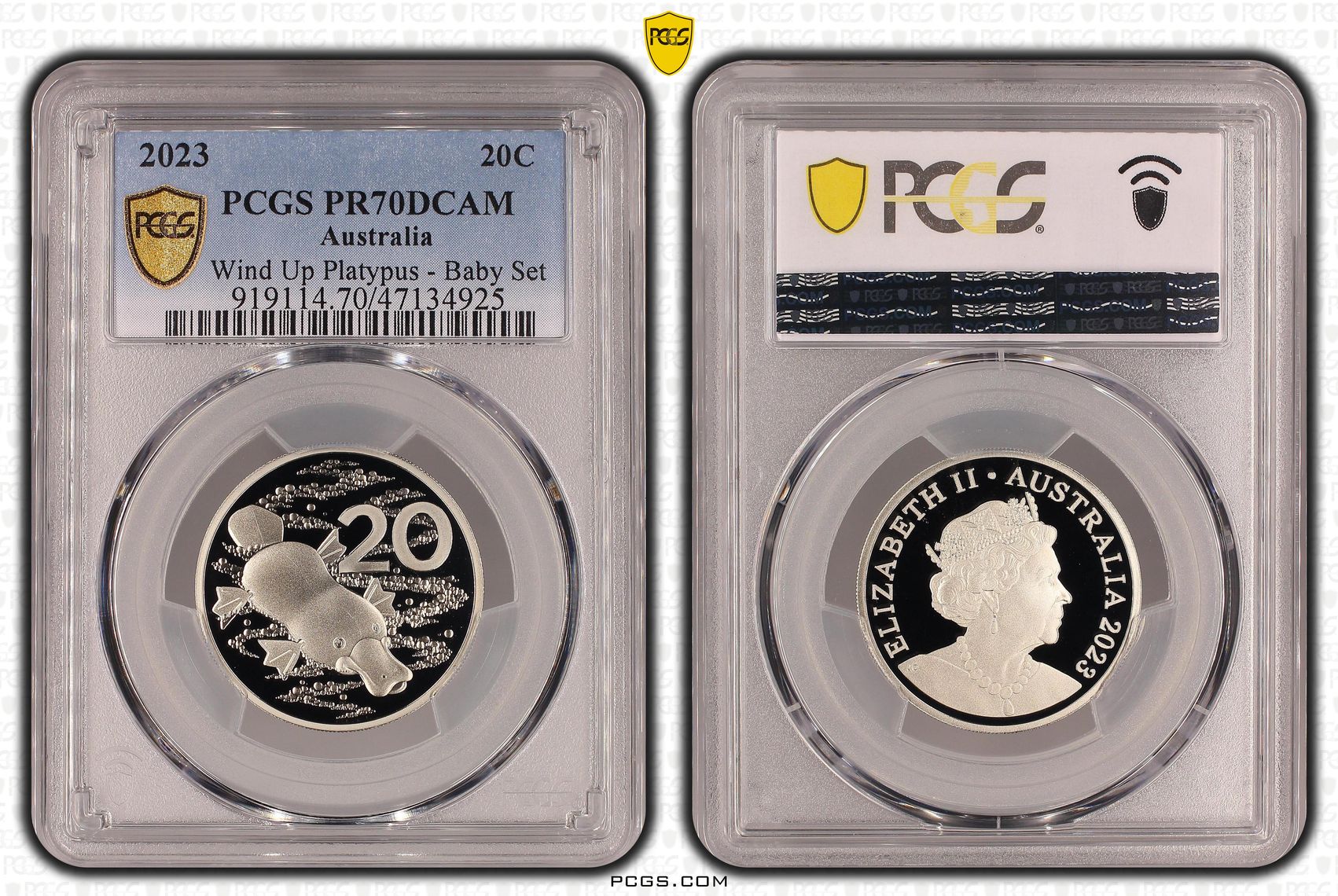 Wind Up Platypus - Baby Set, Twenty Cent, 2023, PCGS PR70DCAM