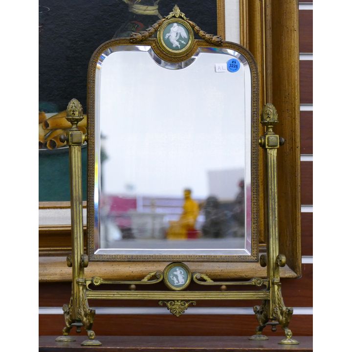 Antique Jasperware Medallion Brass Table Mirror 18''