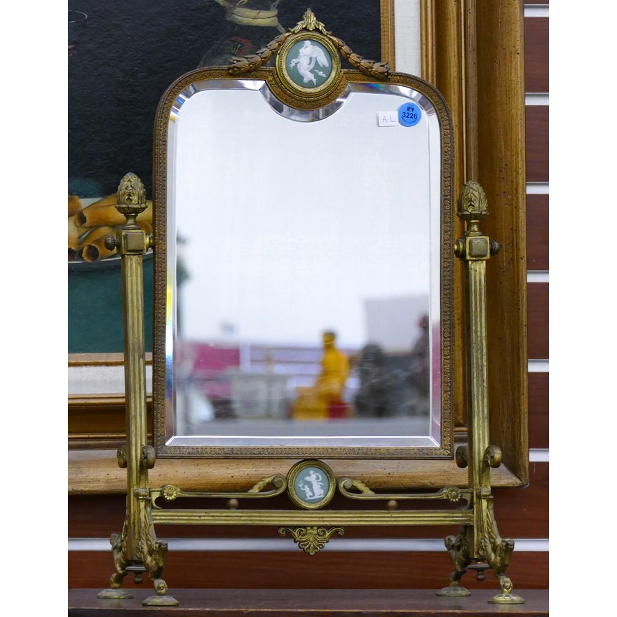 Antique Jasperware Medallion Brass Table Mirror 18''