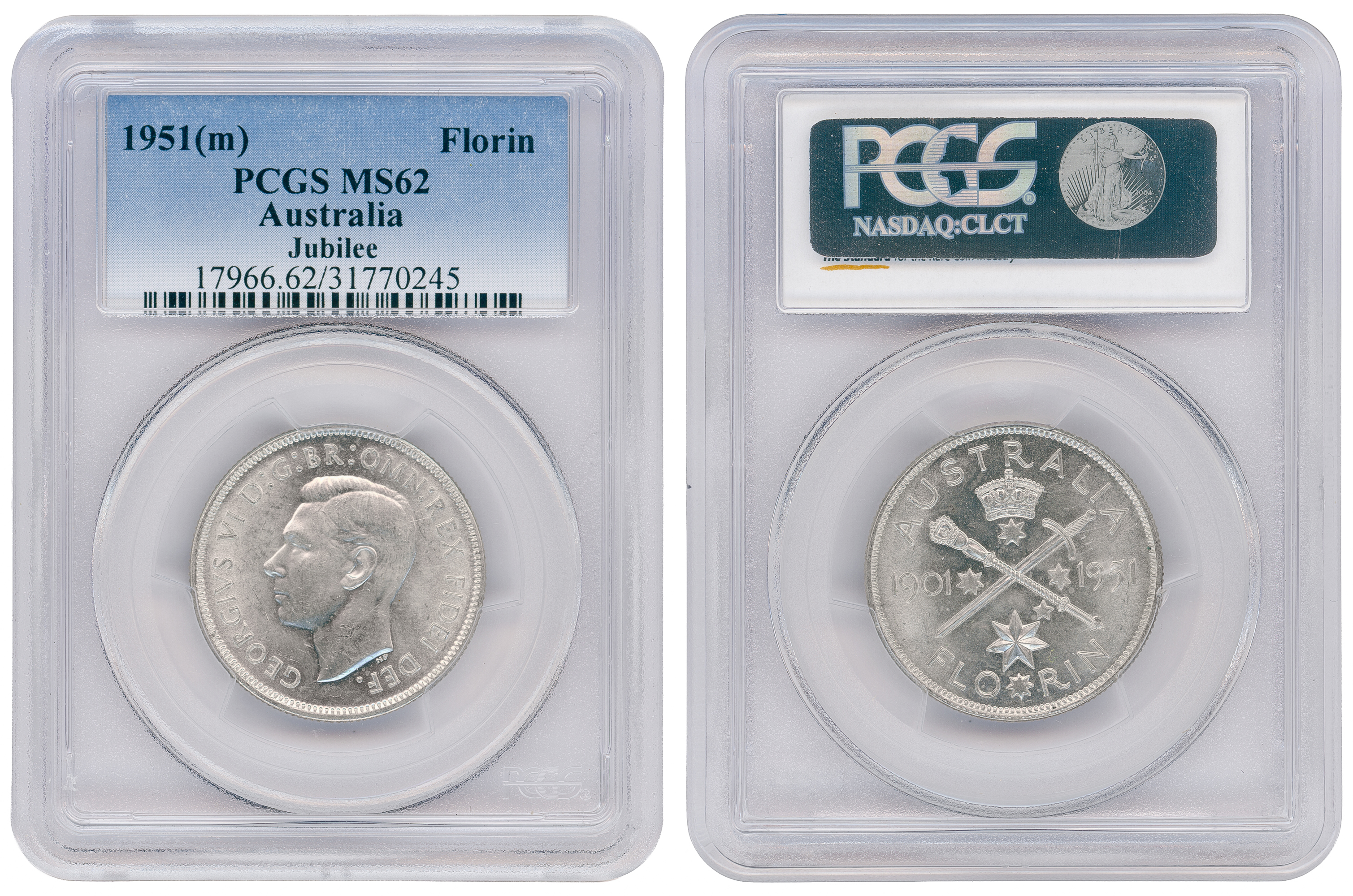George VI, Jubilee , Florin, 1951(m), PCGS MS62