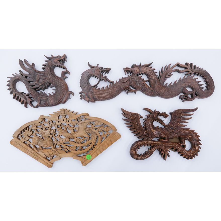 4pc Chinese Intricately Carved Dragon Panels 10'' to 20''