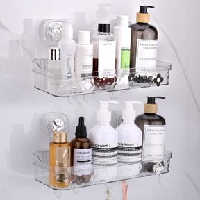 SPACEKEEPER SHOWER CADDY CORNER BATHROOM SHOWER ORGANIZER WITH HOOKS, SUCTION CUP SHOWER SHELF LIGHT LUXURY STYLE PUNCH-FREE WALL