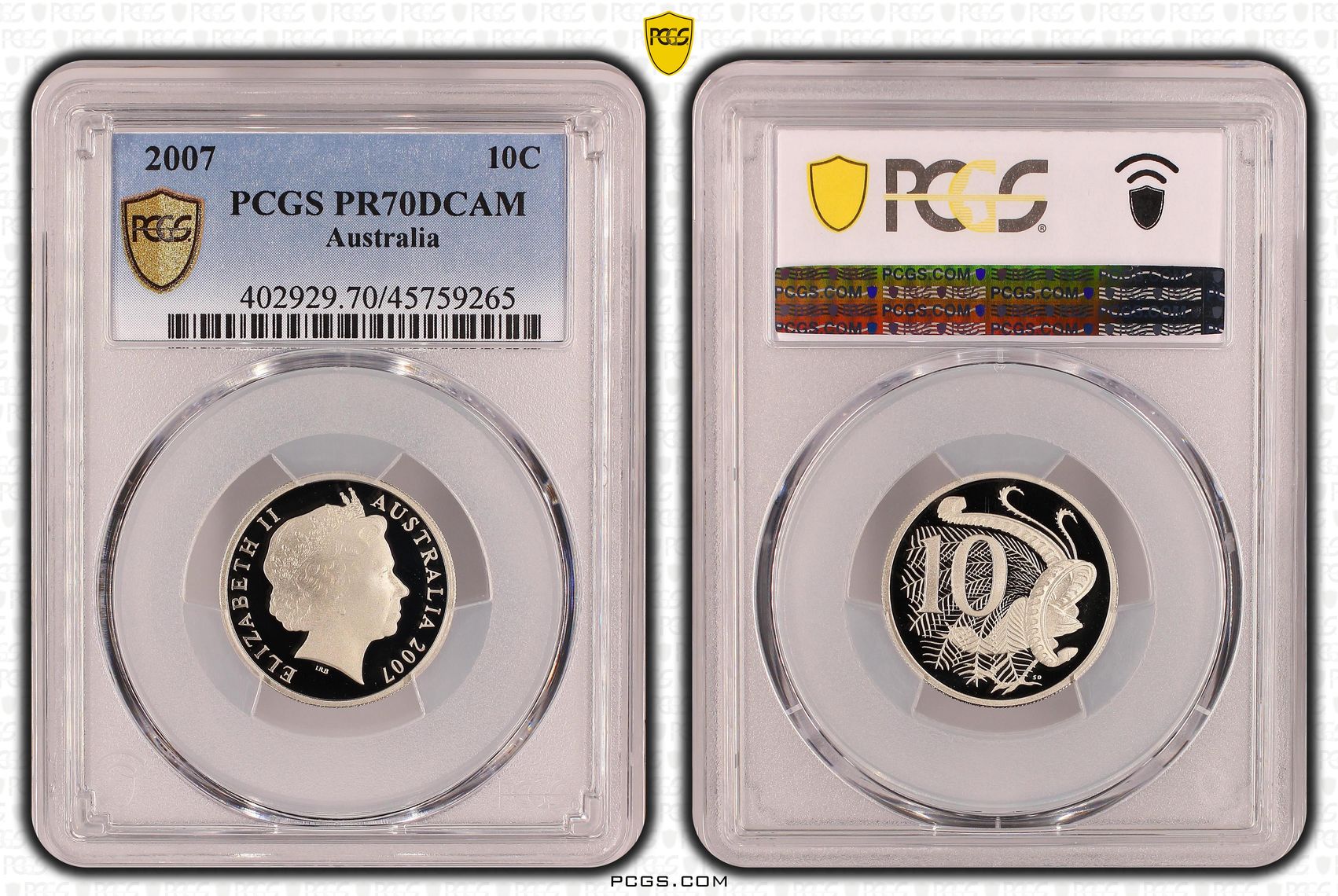 Top pop, Ten Cent, 2007, PCGS PR70DCAM