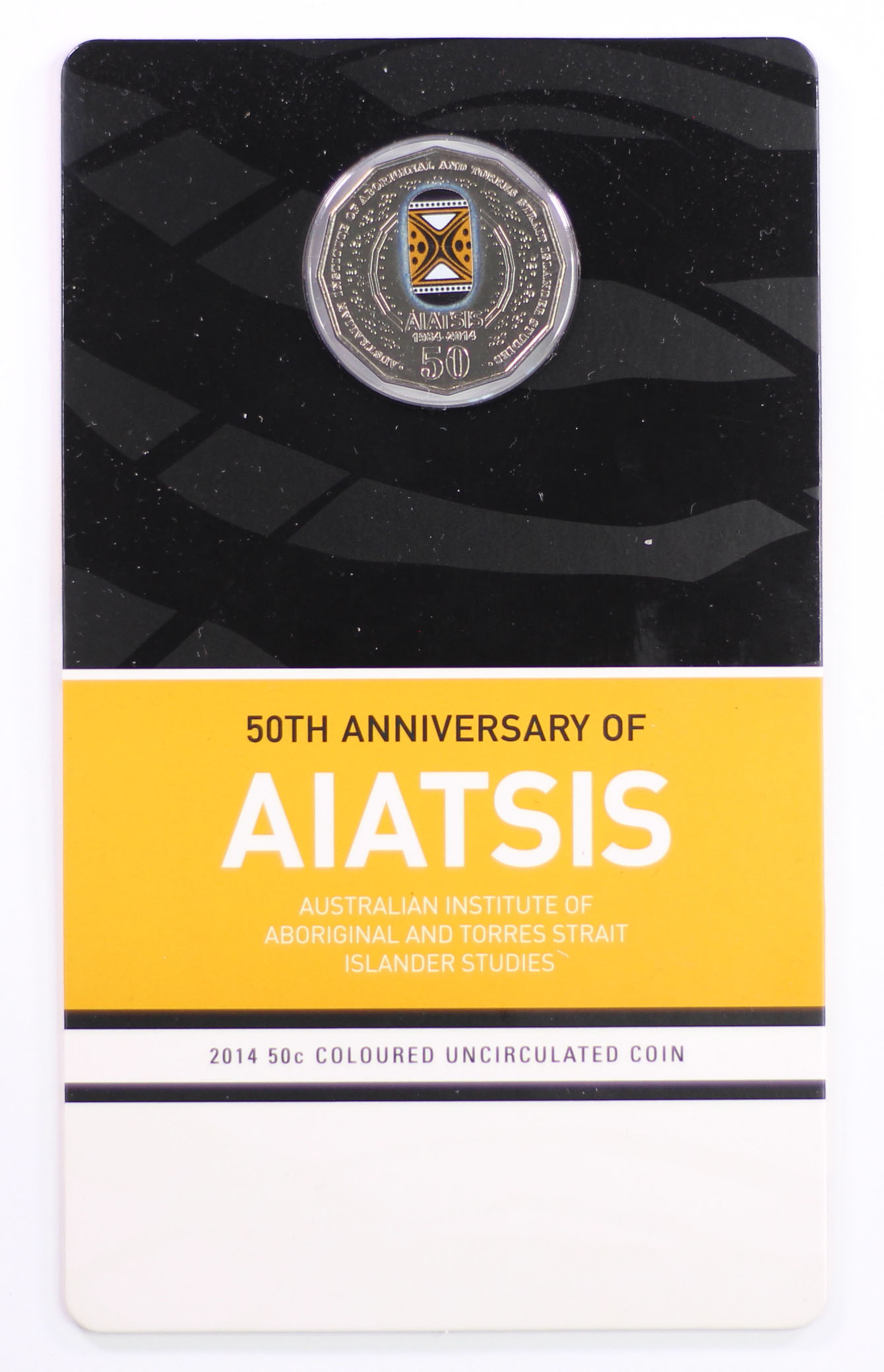 2014 Royal Australian Mint Coloured 50c 50th Ann of AIATSIS Carded Coin