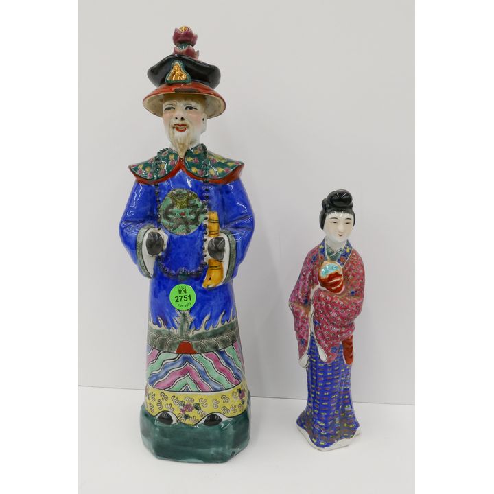 2pc Old Chinese Porcelain Figures- 7'' and 12''