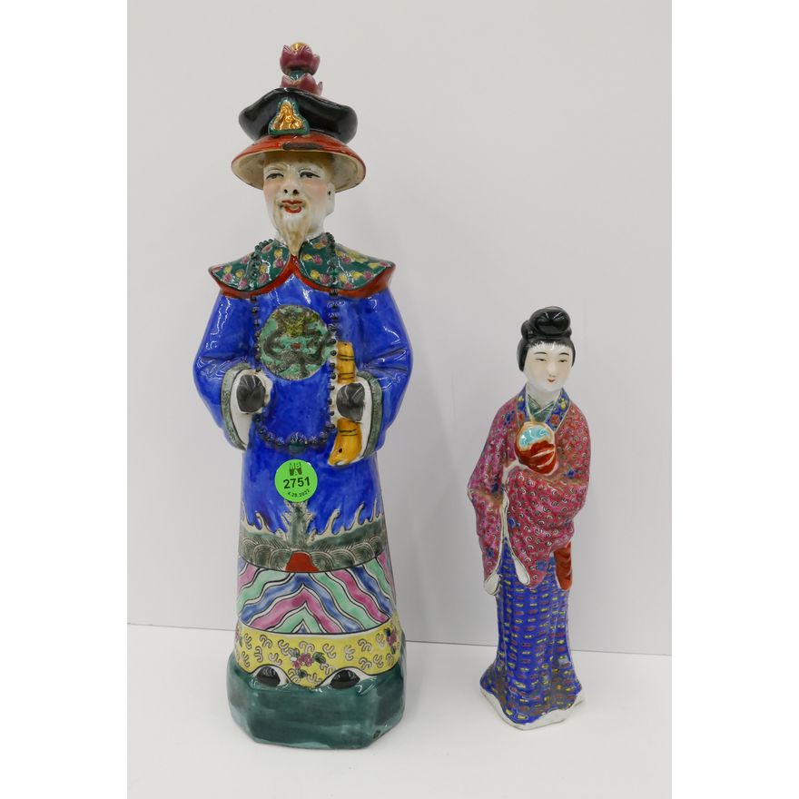 2pc Old Chinese Porcelain Figures- 7'' and 12''