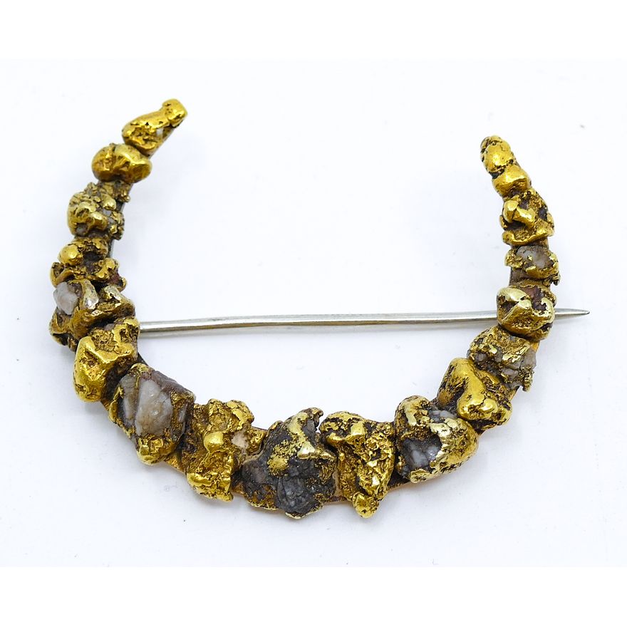 Antique Suter Nome 18k Gold Nugget Crescent Brooch 1.75''