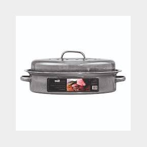 O2 Cook Grey Speck Oval Enamel Roaster with Lid - BLACK- 37x26-50593/716 B1(s3)