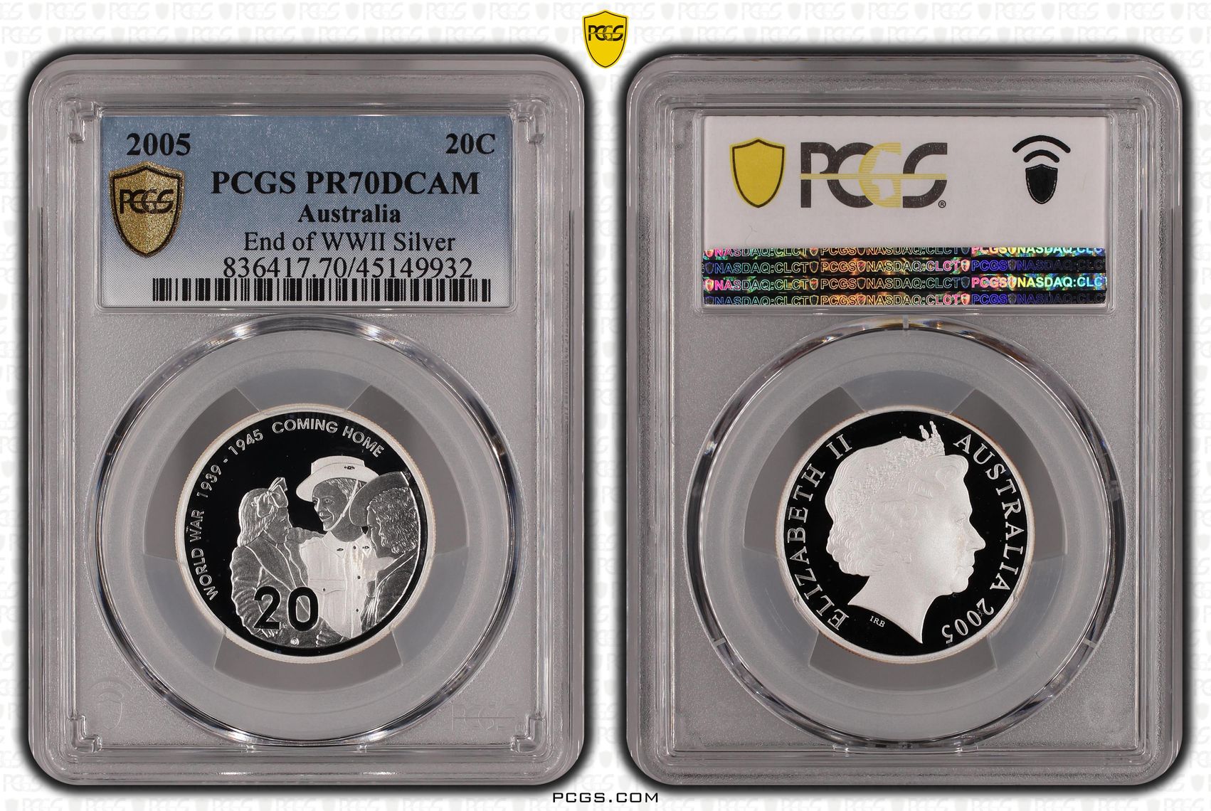2005 Australia Twenty Cent, 20c Silver Proof End of WWII Silver PCGS - PR70DCAM POP 13/0 -932