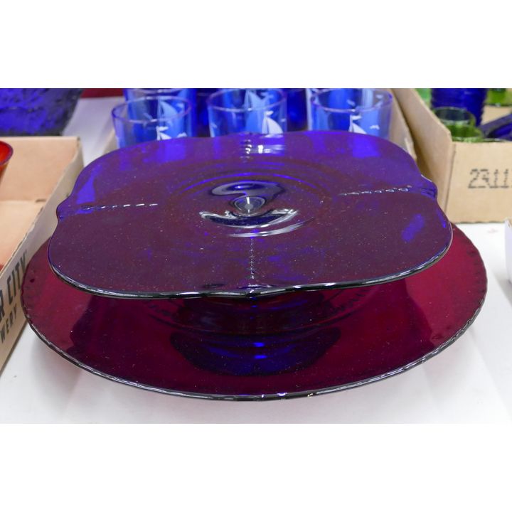 2pc Depression Glass Serving Platters Largest 12''