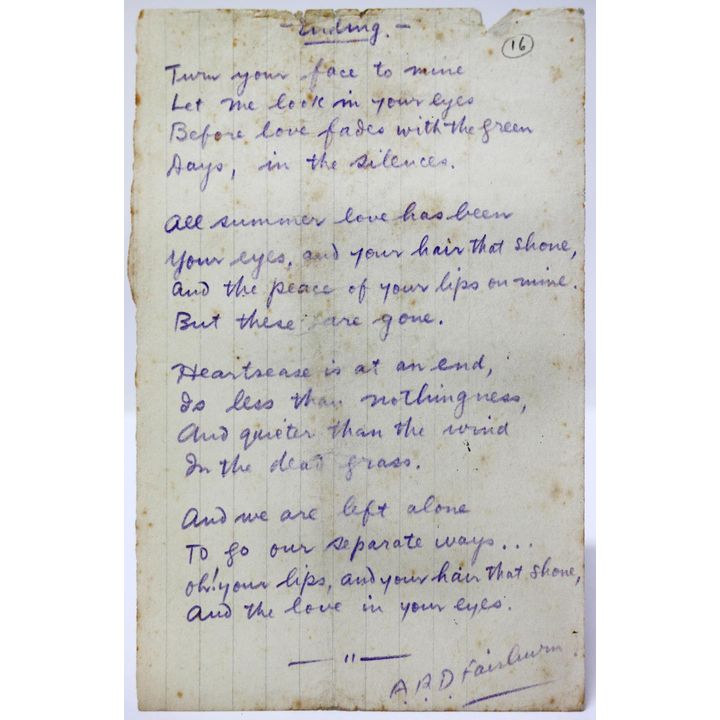 FAIRBURN, A.R.D - Manuscript Poem, 'Ending'