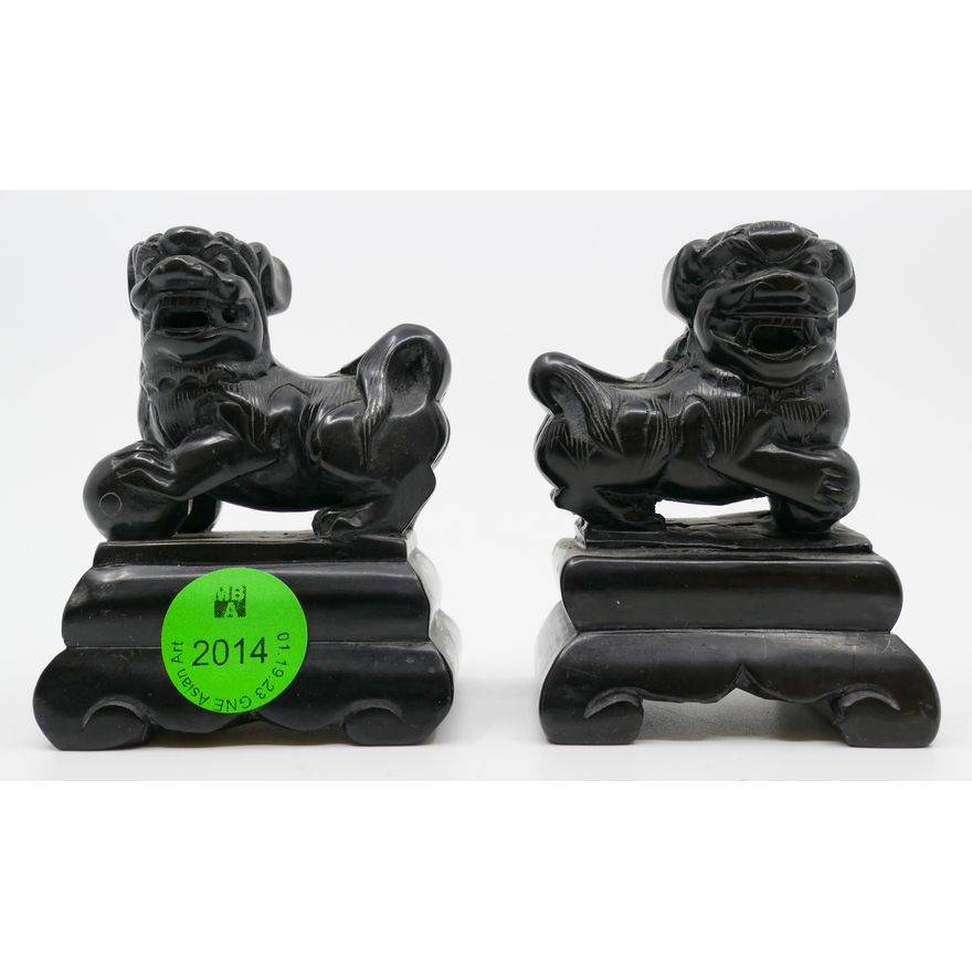 Pair Chinese Carved Slate Miniature Foo Lions 3''