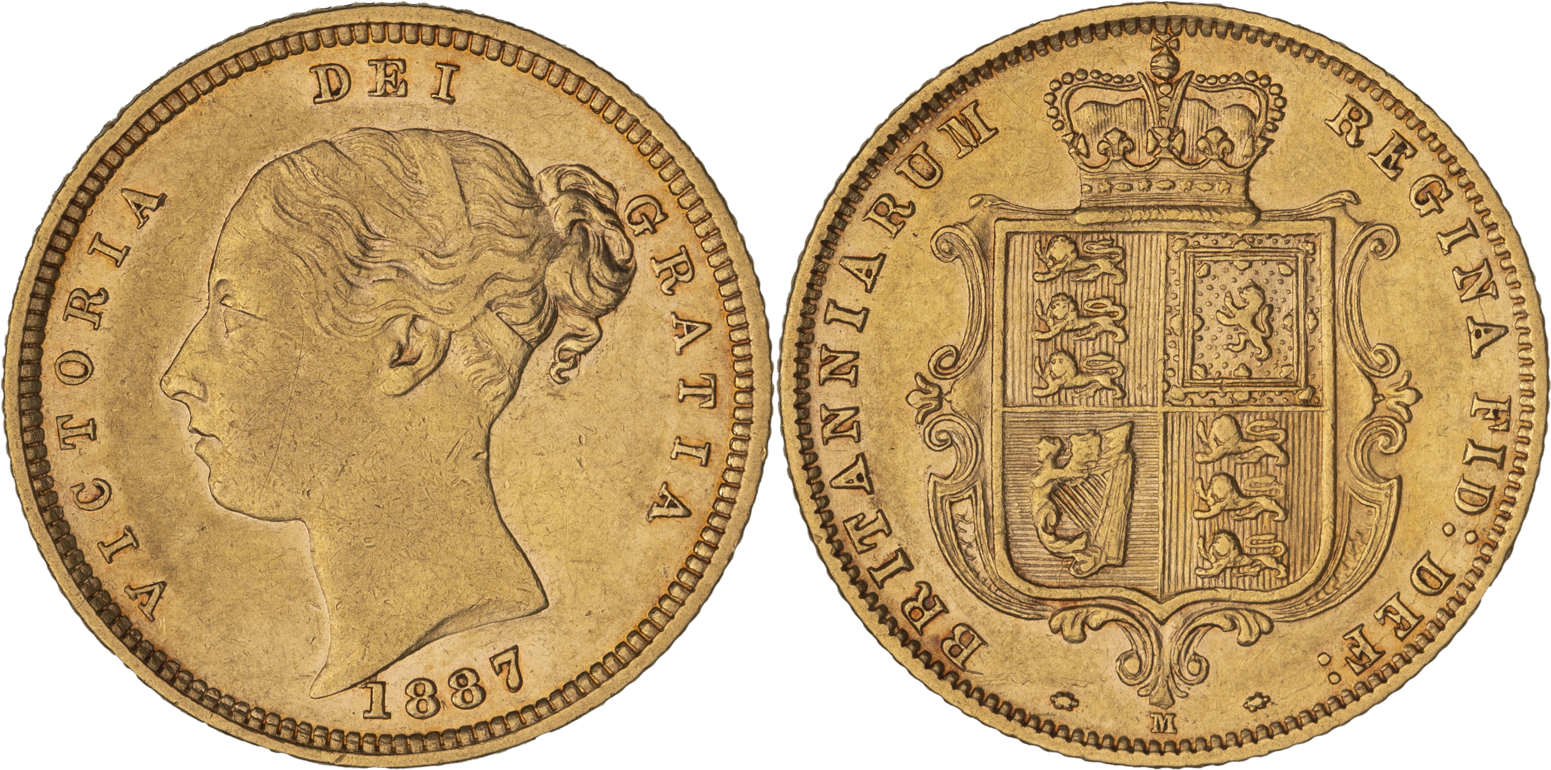 Victoria, Shield Reverse - Young Head, Half Sovereign, 1887-M, VF