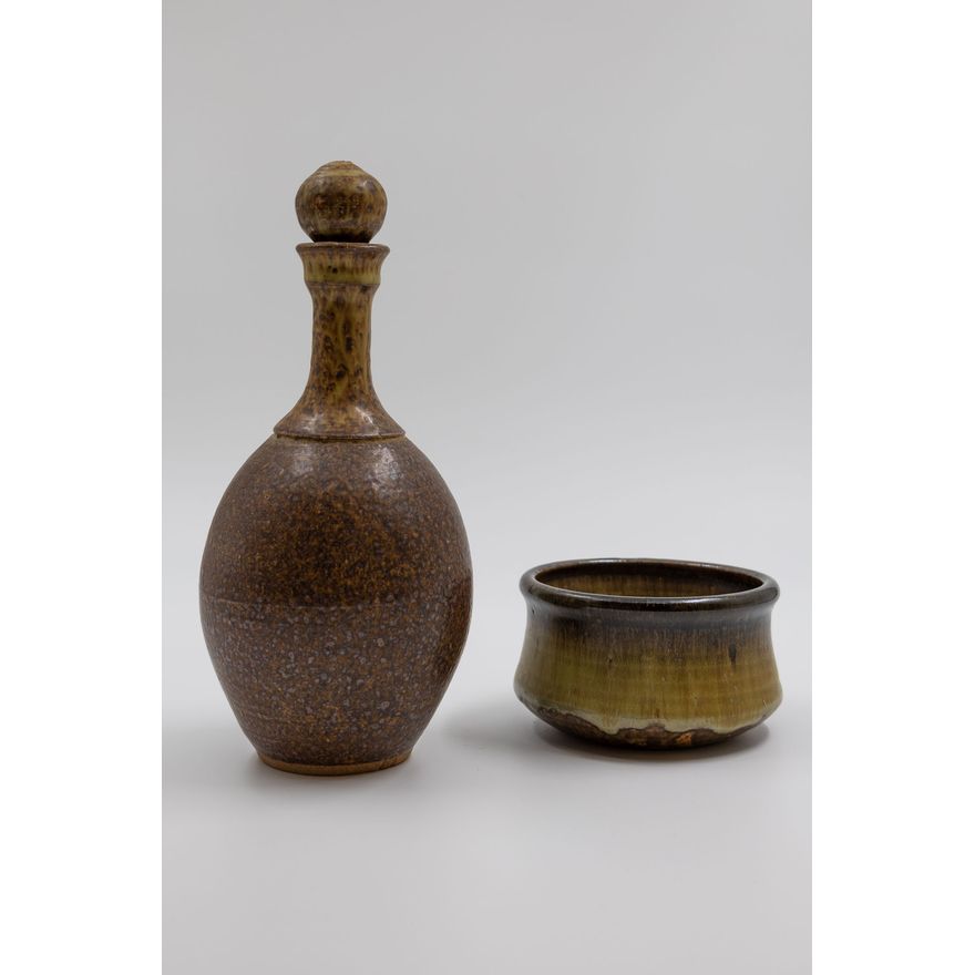 NZ Studio Pottery - Stoneware bottle and small bowl