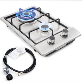 12" GAS COOKTOPS, 2 BURNER DROP-IN PROPANE/NATURAL GAS COOKER, 12 INCH STAINLESS STEEL GAS STOVE TOP DUAL FUEL EASY TO CLEAN