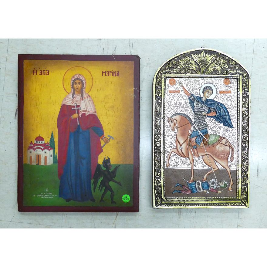 2pc Russian Painted Wood Religious Icons 15'' Approx.