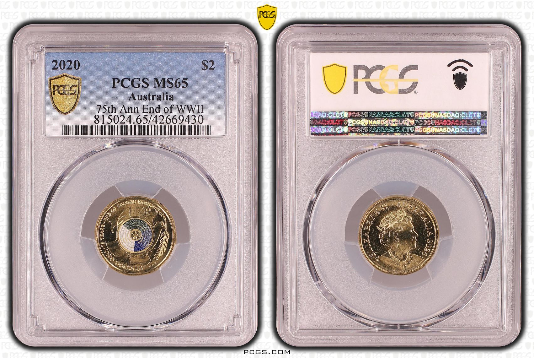 2020 Australia Two Dollar, $2 75th Ann End of WWII PCGS - MS65 -430