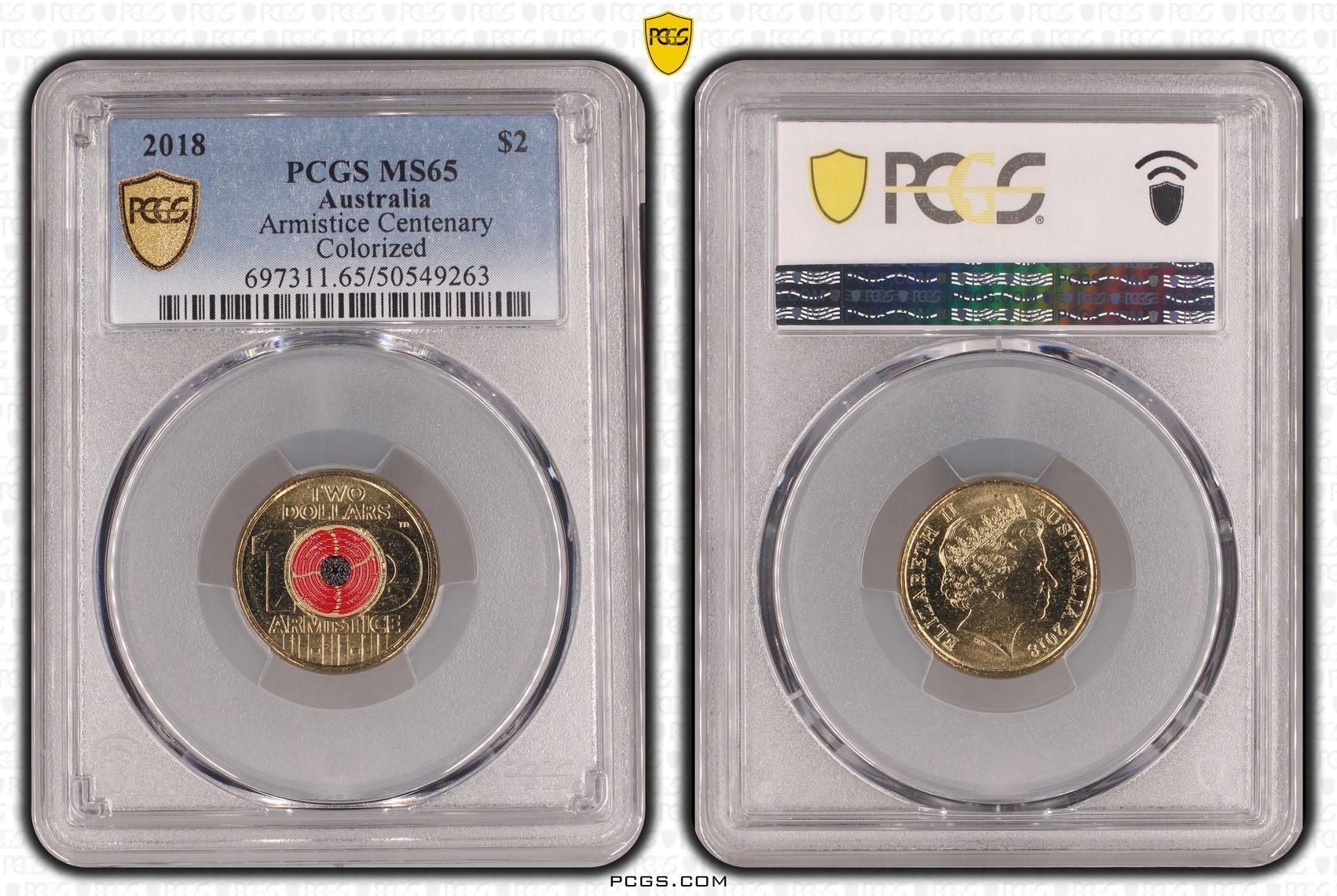 Armistice Centenary Colorized, Two Dollar, 2018, PCGS MS65