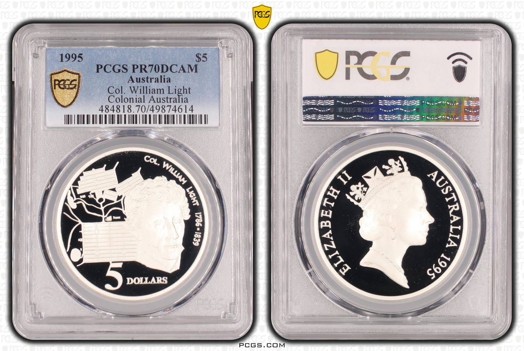 Col. William Light - Colonial Australia POP 15/0, Five Dollar, 1995, PCGS PR70DCAM