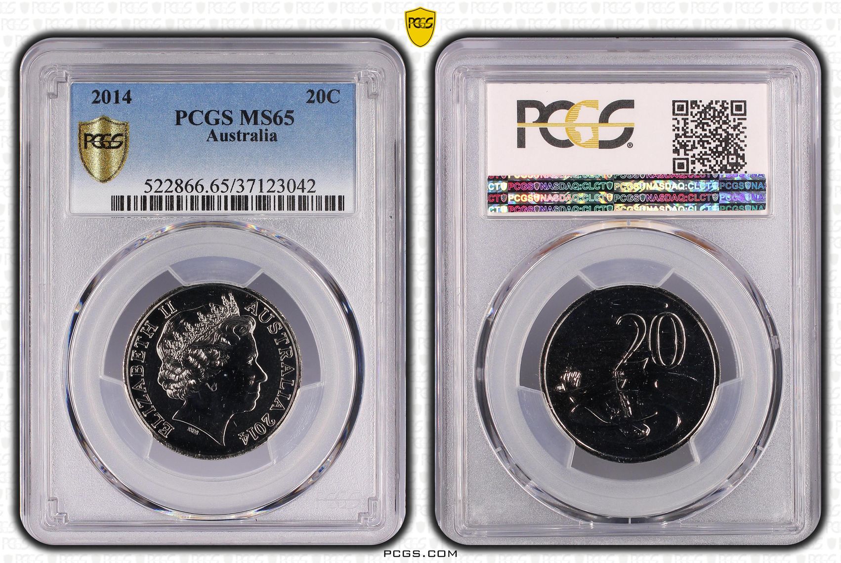 Elizabeth II, Twenty Cent, 2014, PCGS MS65