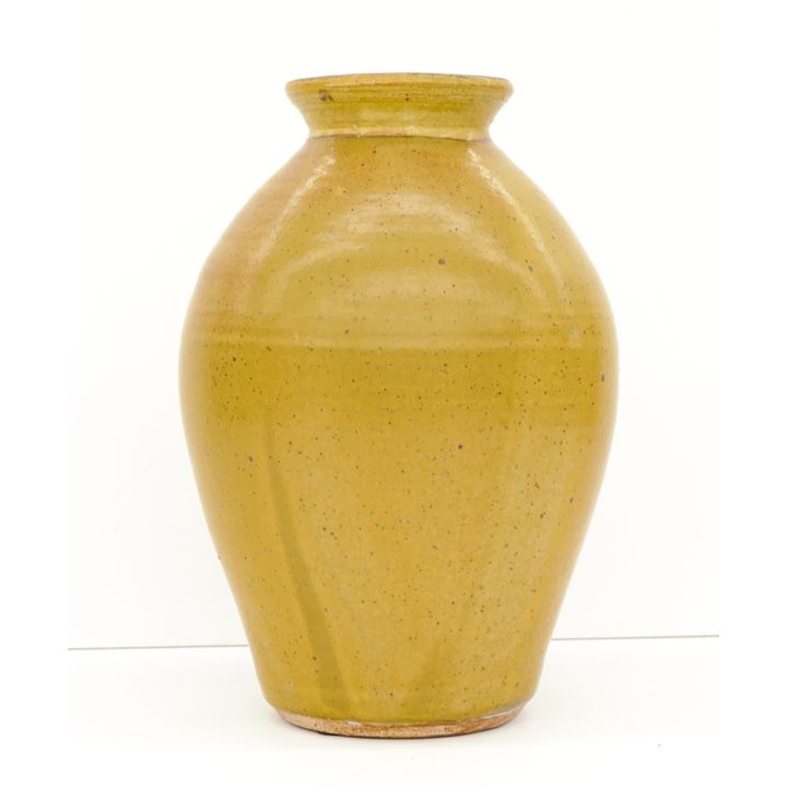Jerry Glenn Green Speckled Glaze Pottery Vase 11''