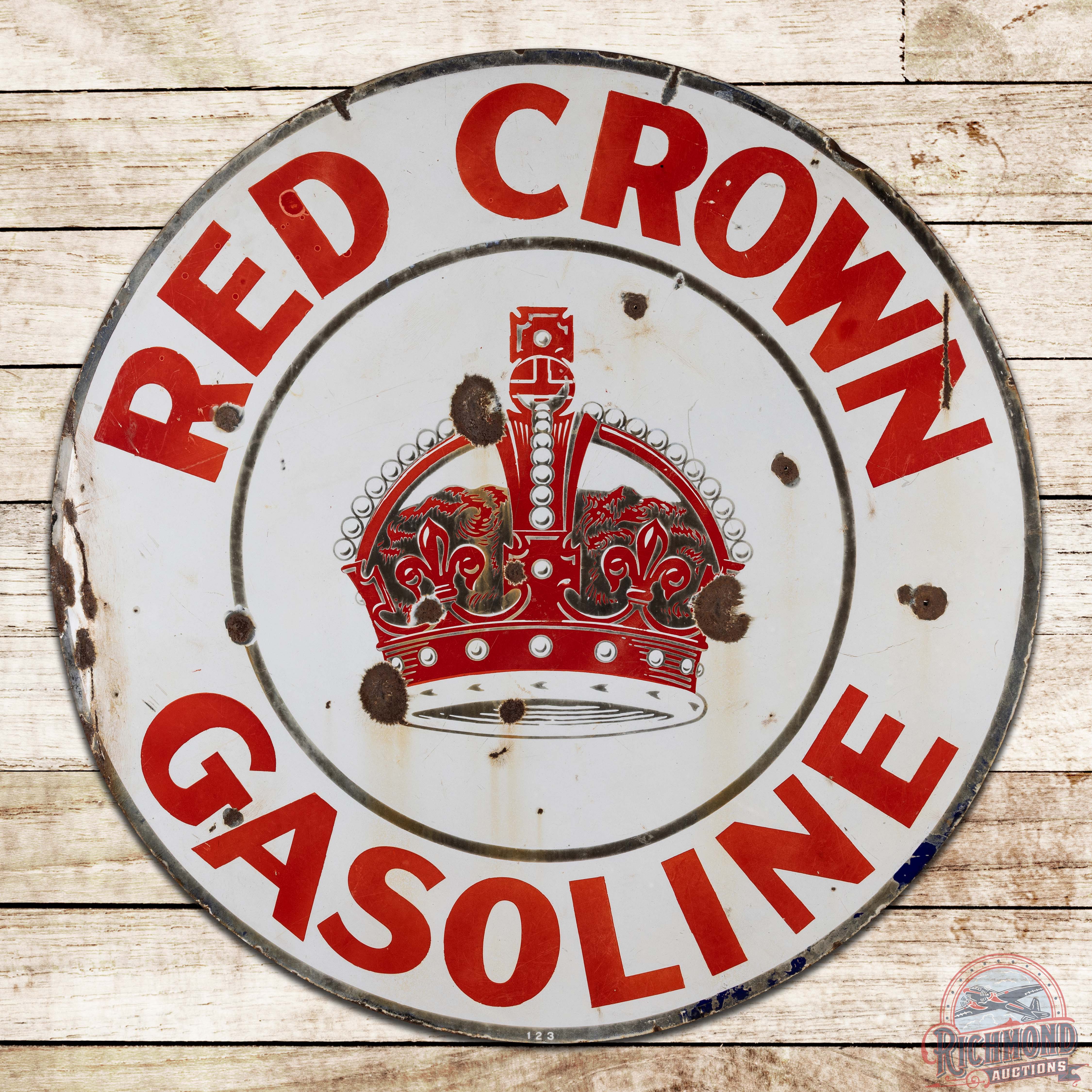 Red Crown Gasoline 42" Single Sided Porcelain Sign w/ Logo | Richmond ...