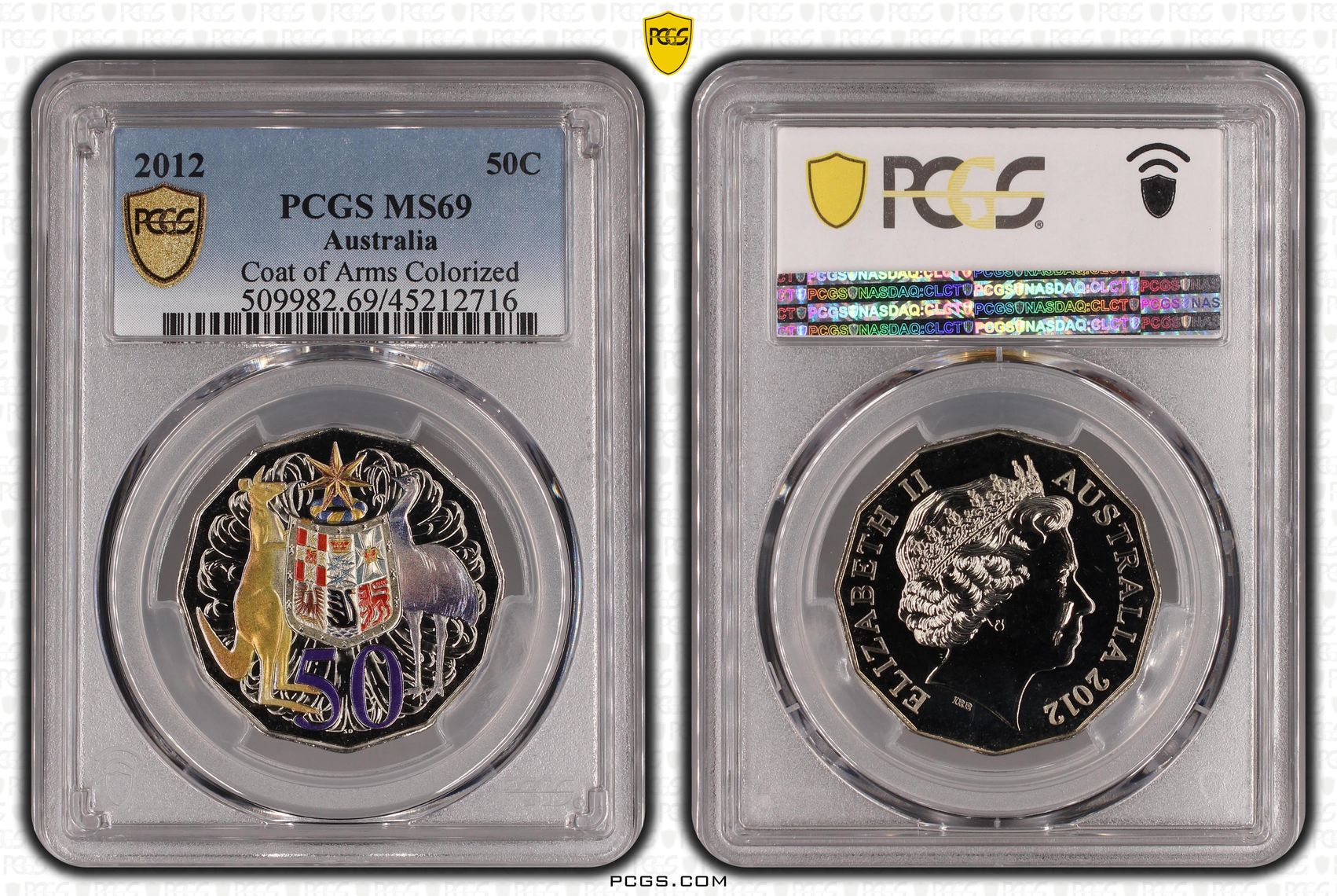 Coat of Arms Colorized, Fifty Cent, 2012, PCGS MS69