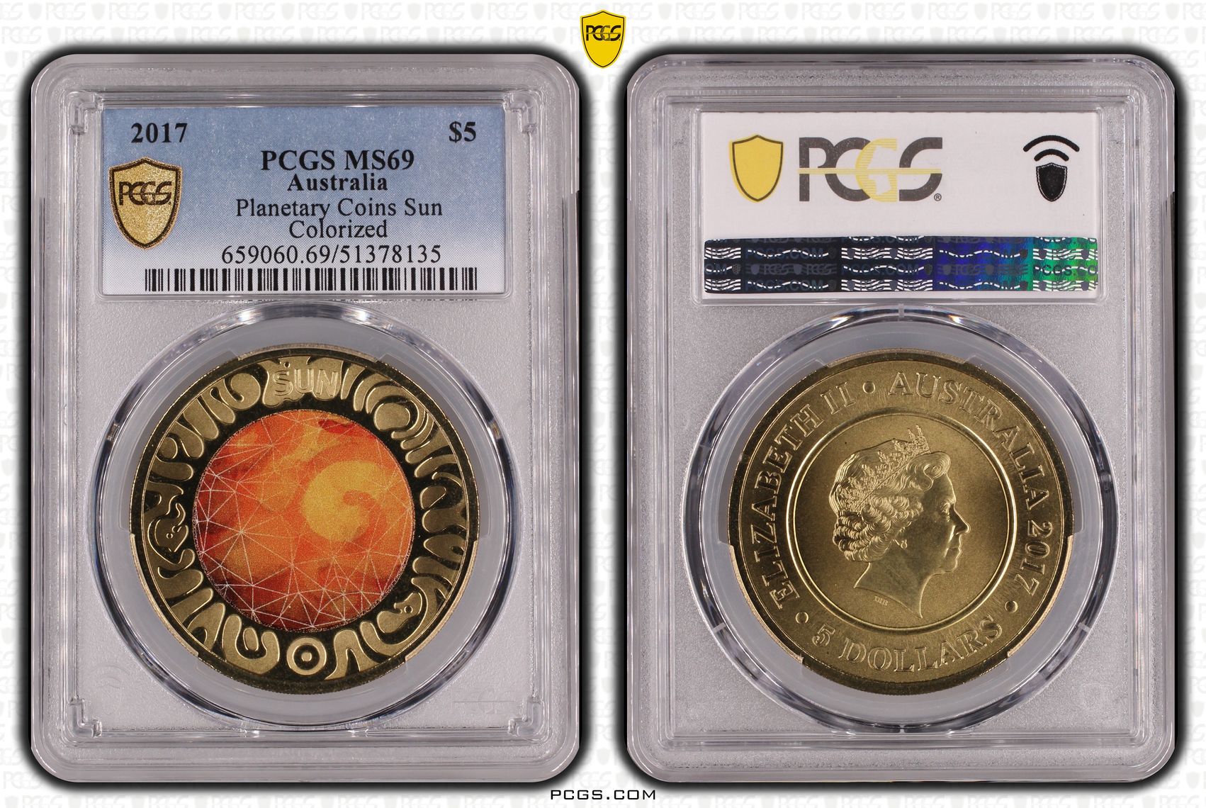 Planetary Coins Sun Colorized, Five Dollar, 2017, PCGS MS69