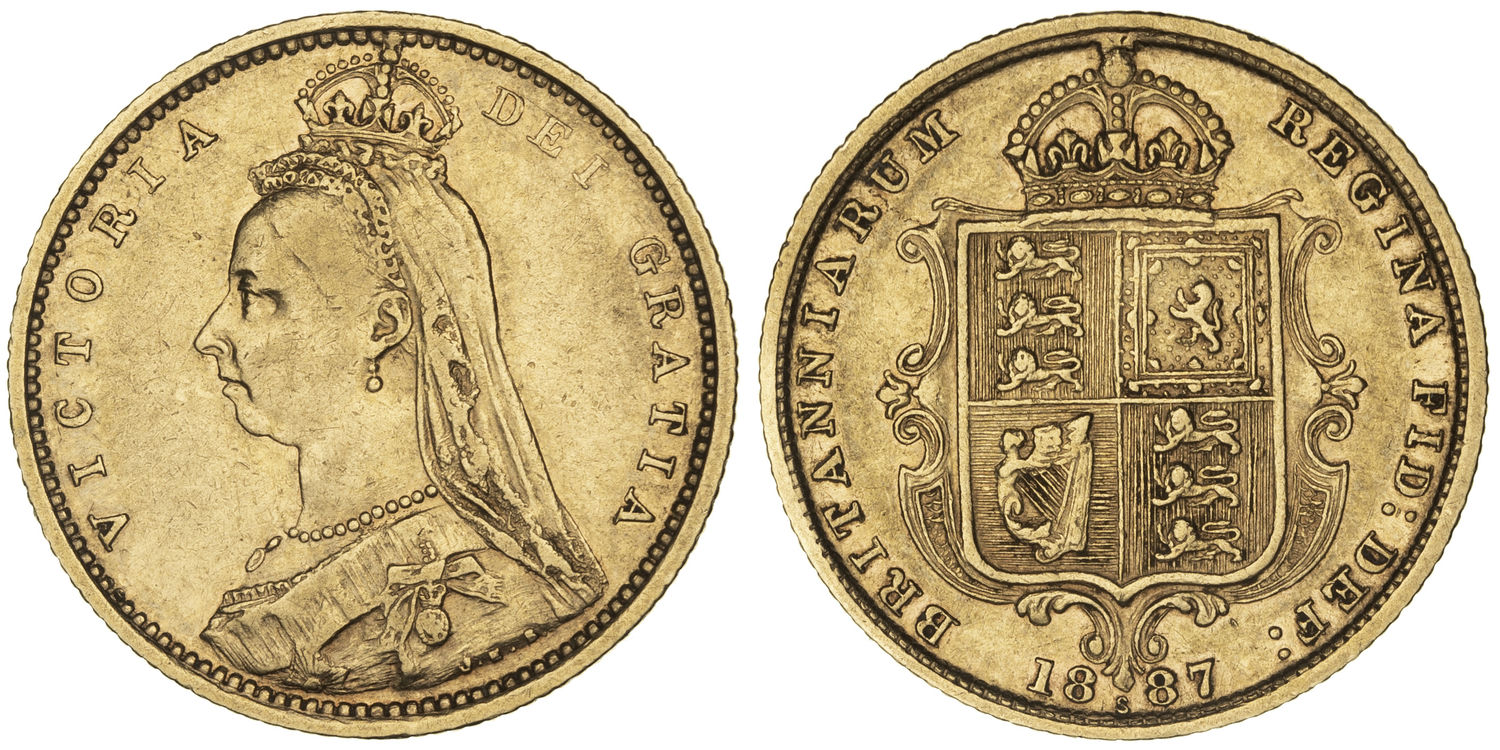Victoria, Shield Reverse, Half Sovereign, 1887-S, Fine